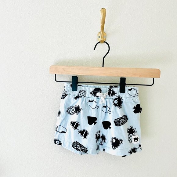 Huxbaby Blue/Black Printed Graphic Shorts in Size 4 - Picture 1 of 5